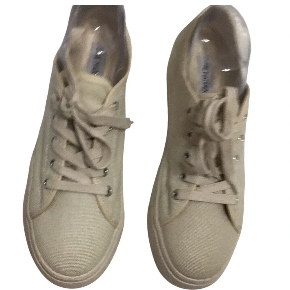 Steve‎ Madden Platform Canvas Sneakers Tan Beige Lace Up Low Top Men Size